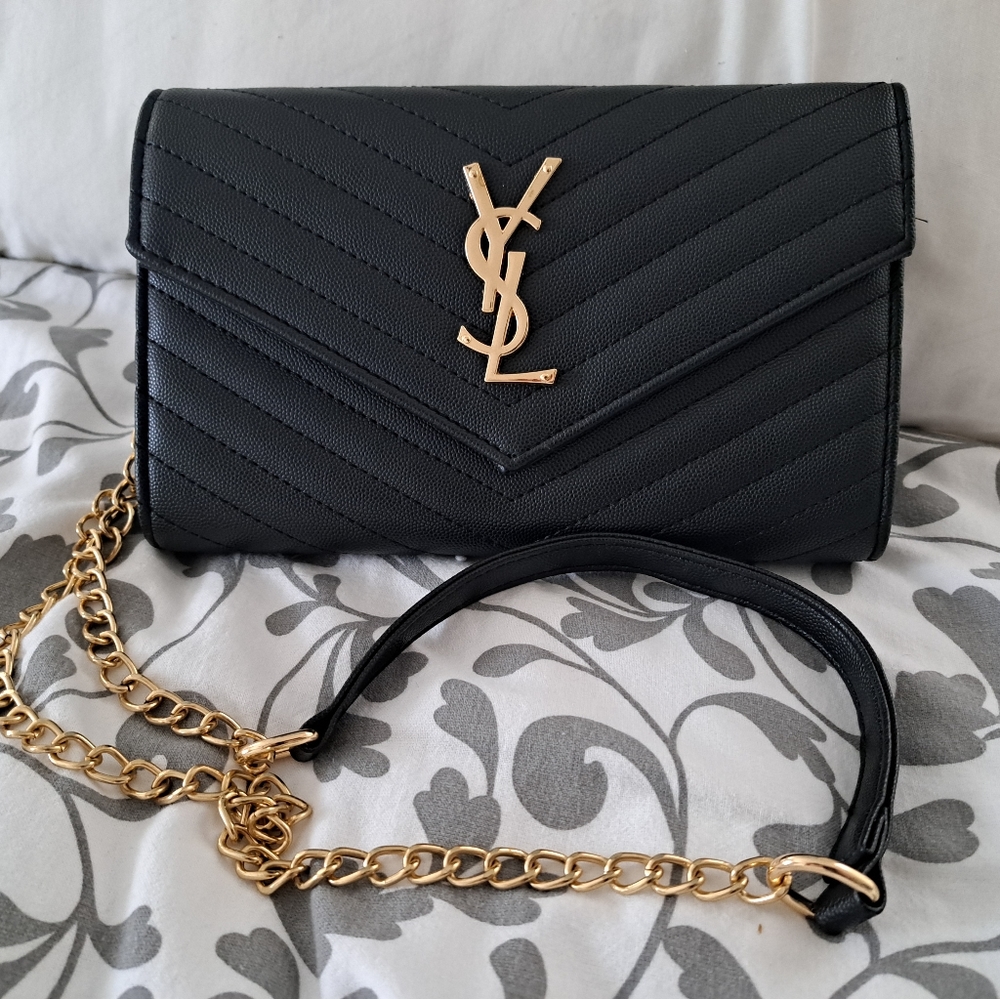 Yves Saint Laurent Quilted Black Crossbody Bag with Gold Chain